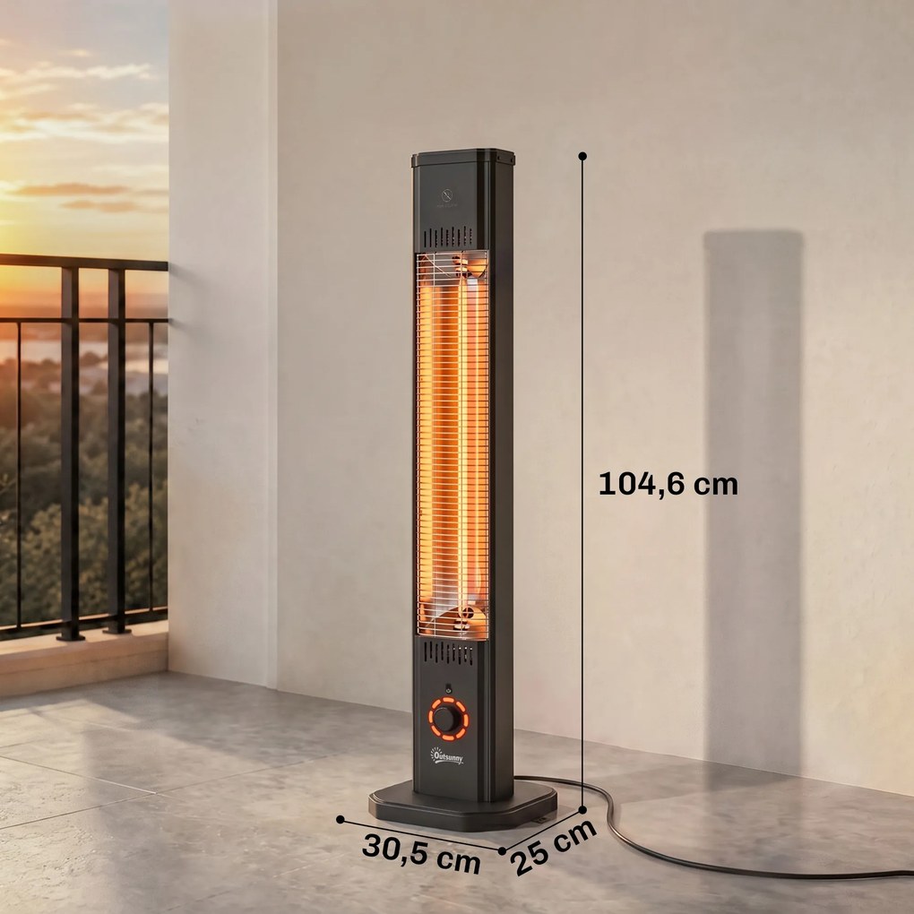 Aquecedor de Exterior de Infravermelhos com Pé ou de Parede, 30,5 x 25 x 104,6 cm, Potência de 2000 W, Preto