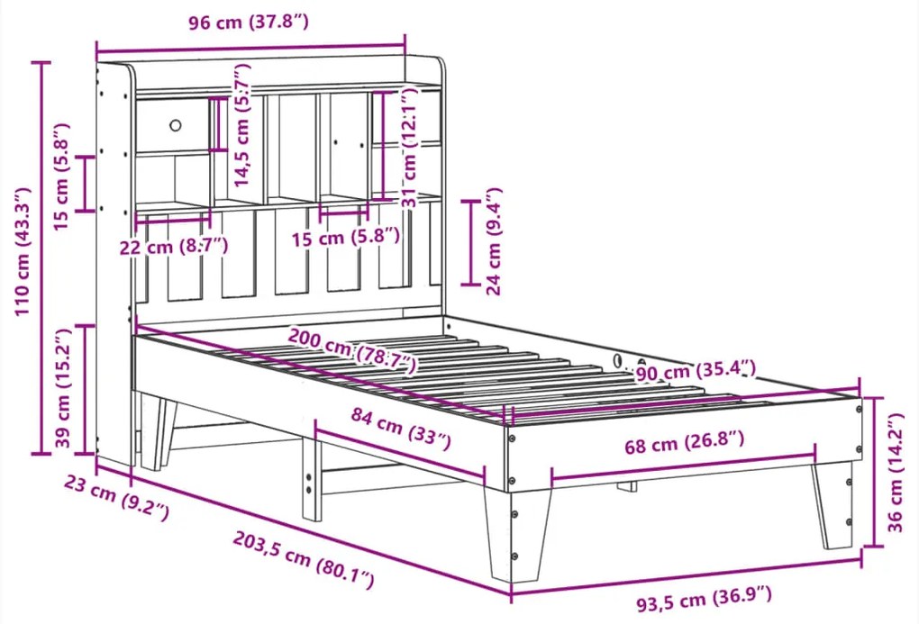Cama sem colchão 90x200 cm pinho maciço castanho-mel