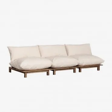 Sofá Modular Reclinável De Jardim De 3 Peças Em Madeira De Acácia Brina Beige Creme - Sklum