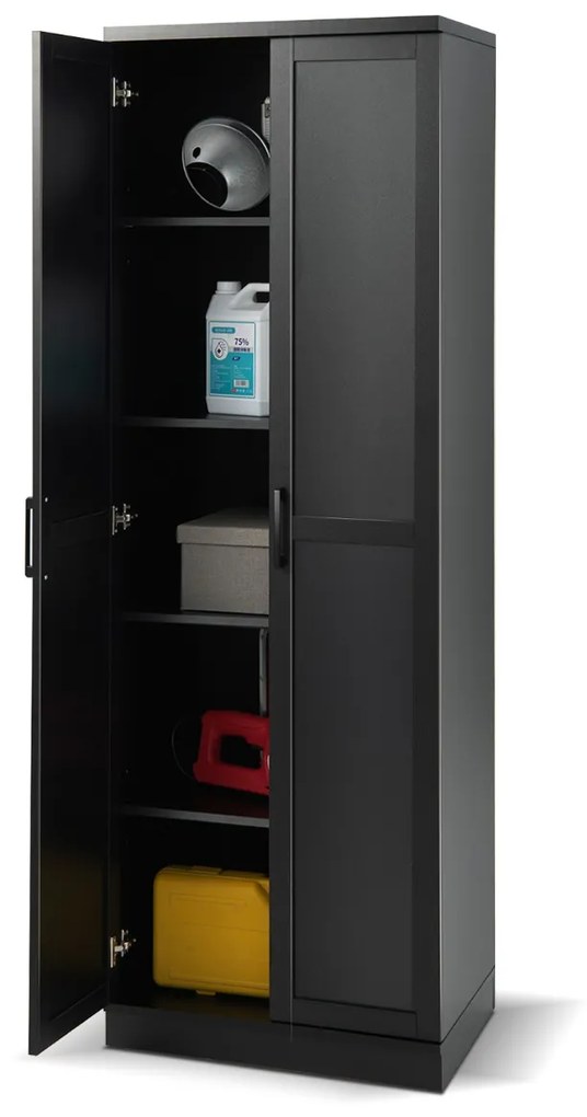 Armario armazenamento multifuncional com 2 portas e 5 estantes ajustáveis 59 x 43,5 x 178 cm Preto
