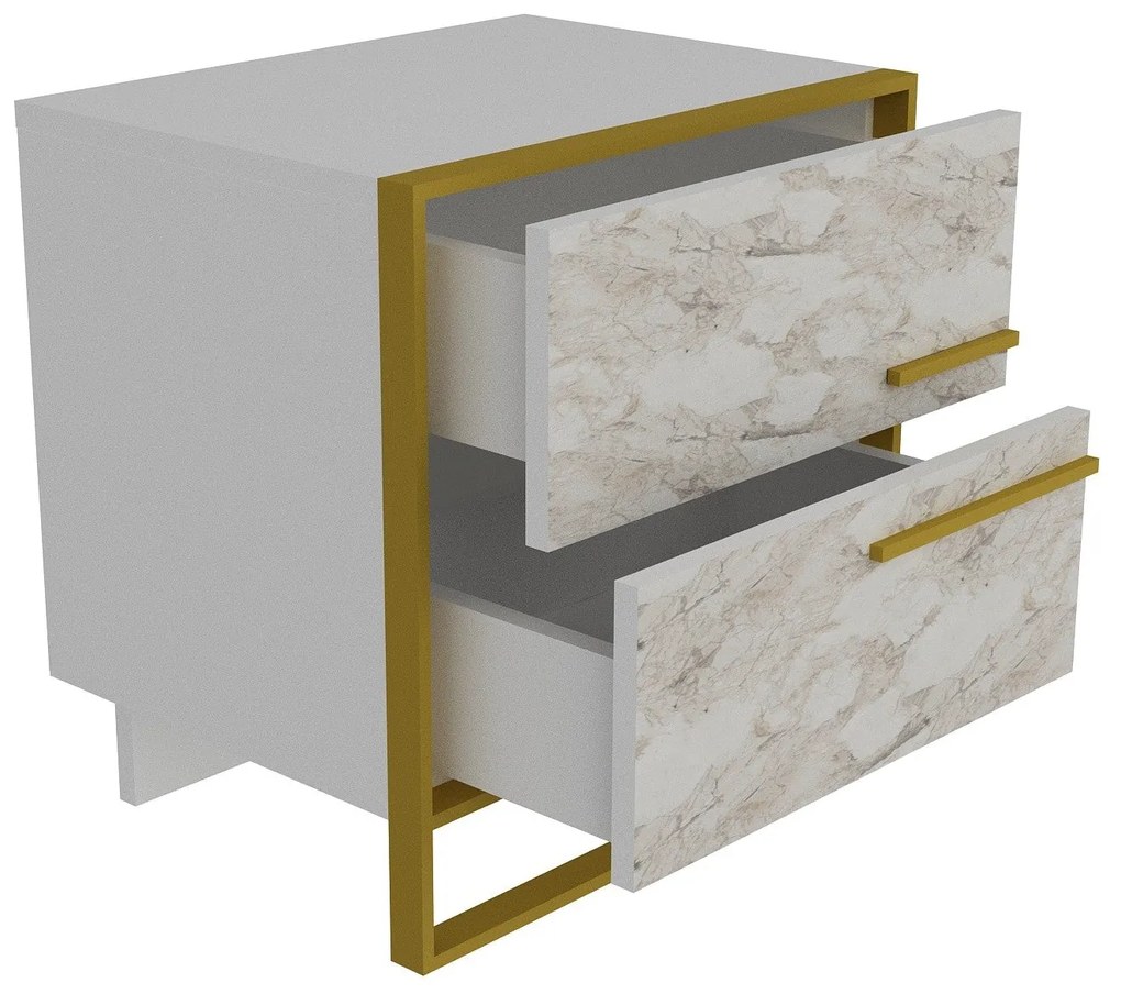 Mesa de Cabeceira Polka – Dourado e Branco – 50x51,8x38,5 cm