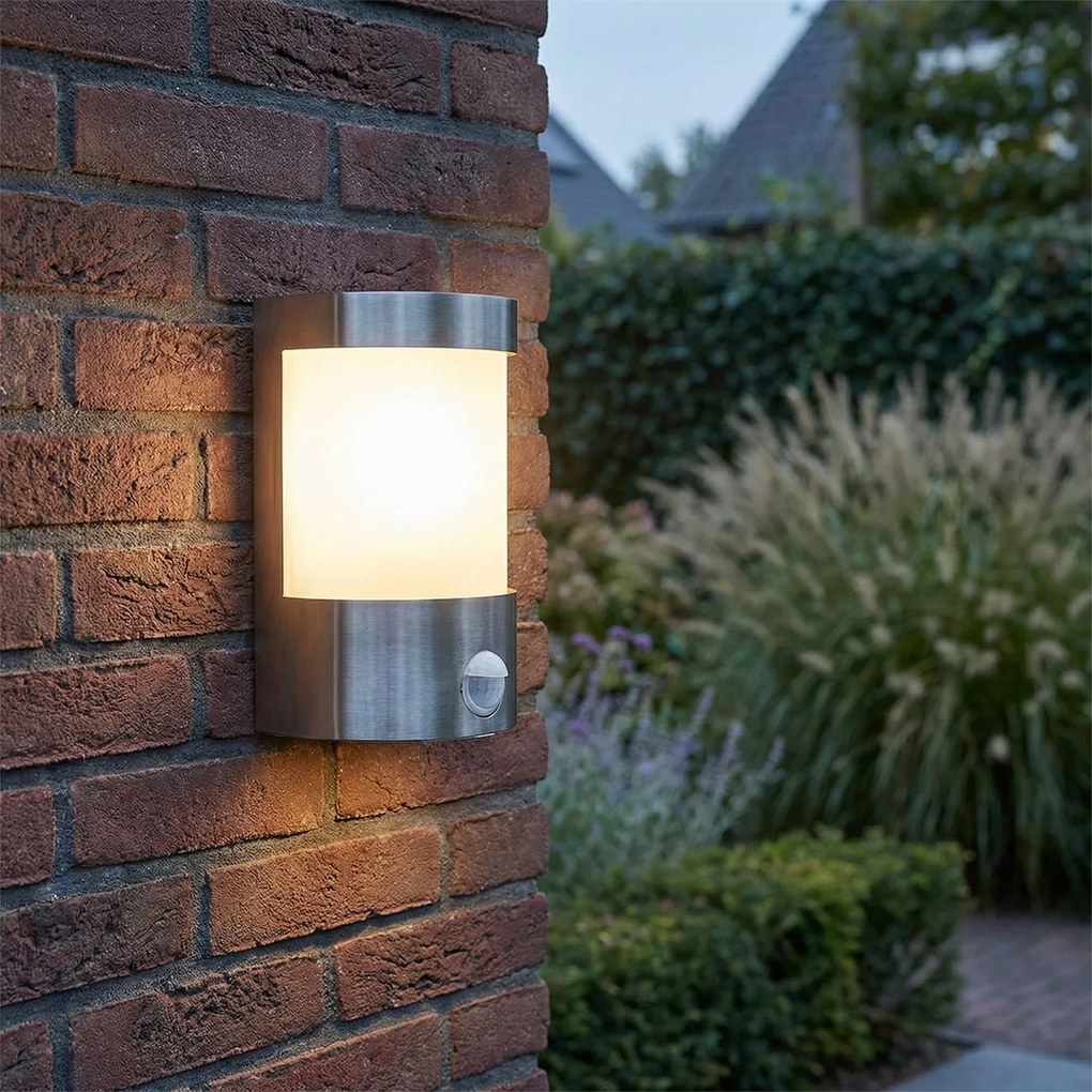 Candeeiro de parede exterior moderno em aço inoxidável com sensor de movimento IP44 - Mira