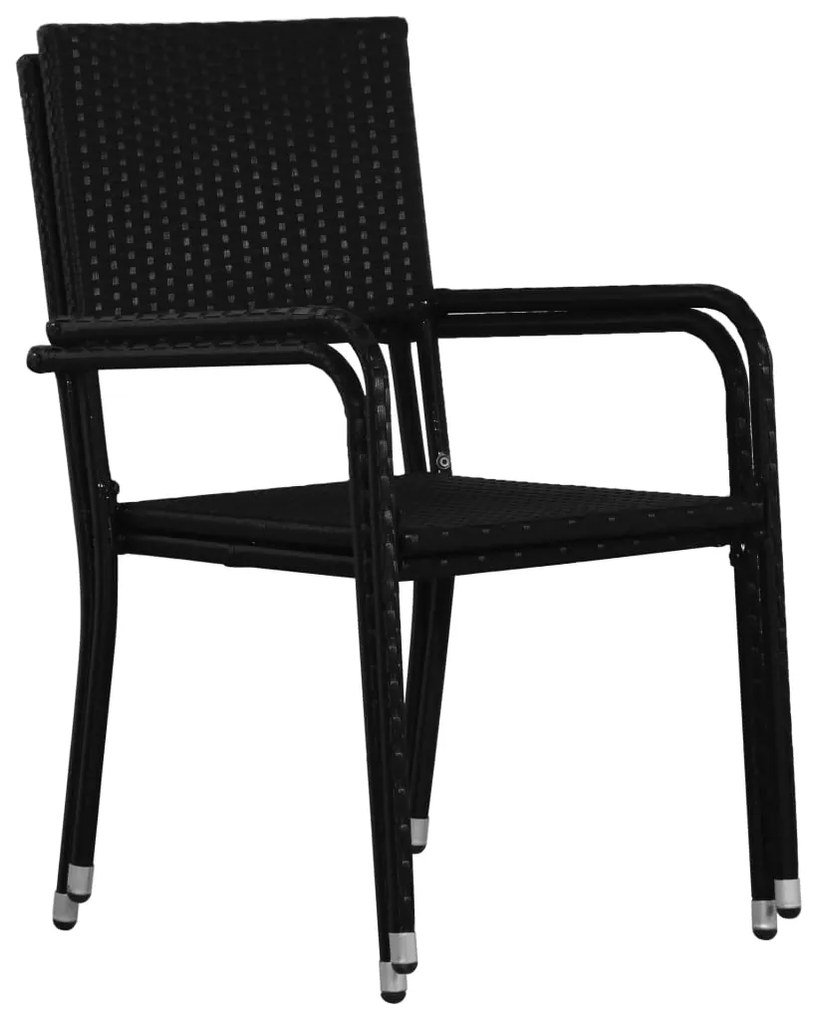 3 pcs conjunto de jantar para jardim vime PE preto