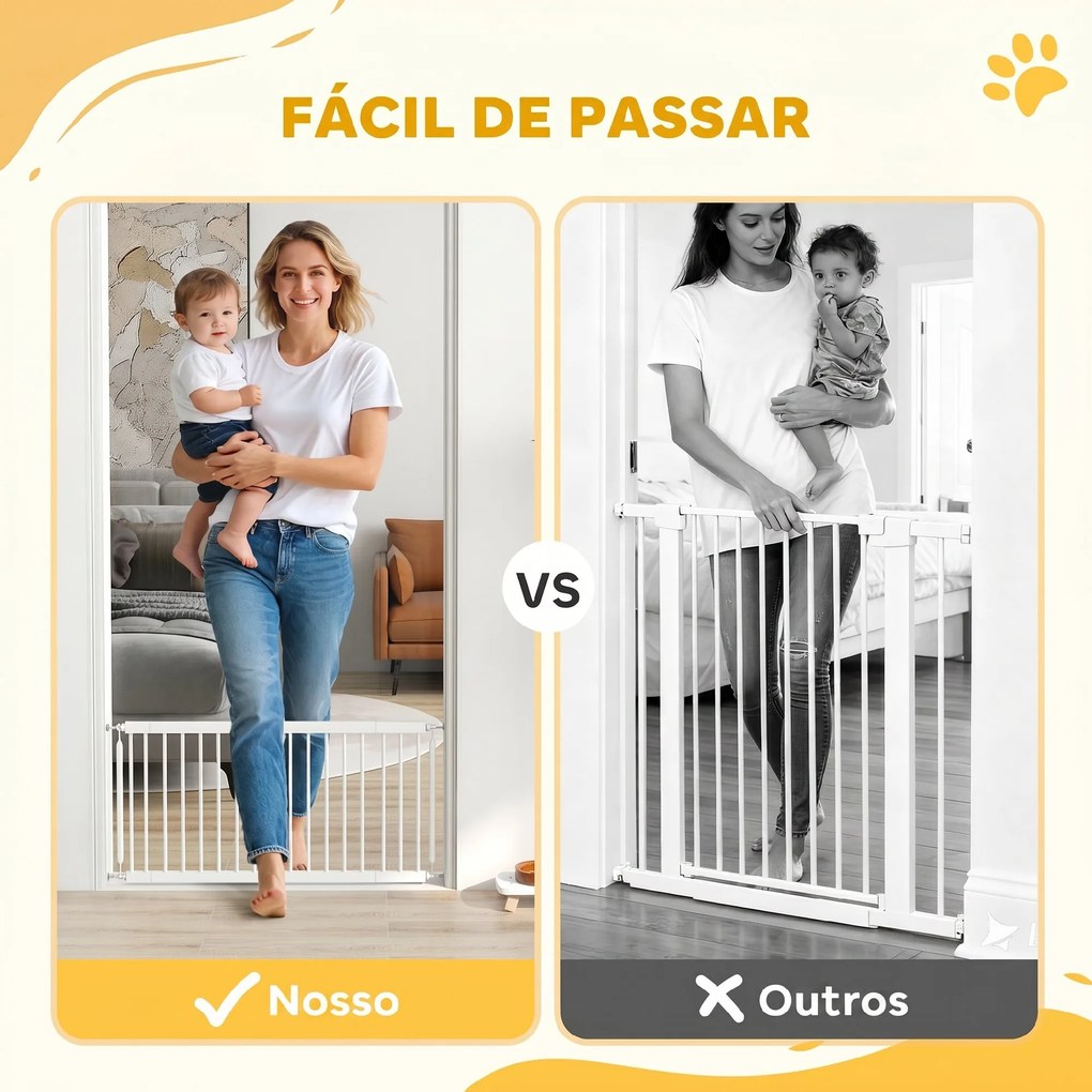 Barreira de Segurança Extensível para Cães Pequenos 67-93,5 cm Altura 45 cm para Portas e Escadas Branco