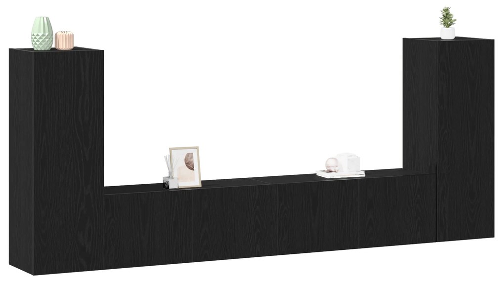 Conjunto de 4 Peças para TV da - Montado na Parede, Carvalho Preto, Ma