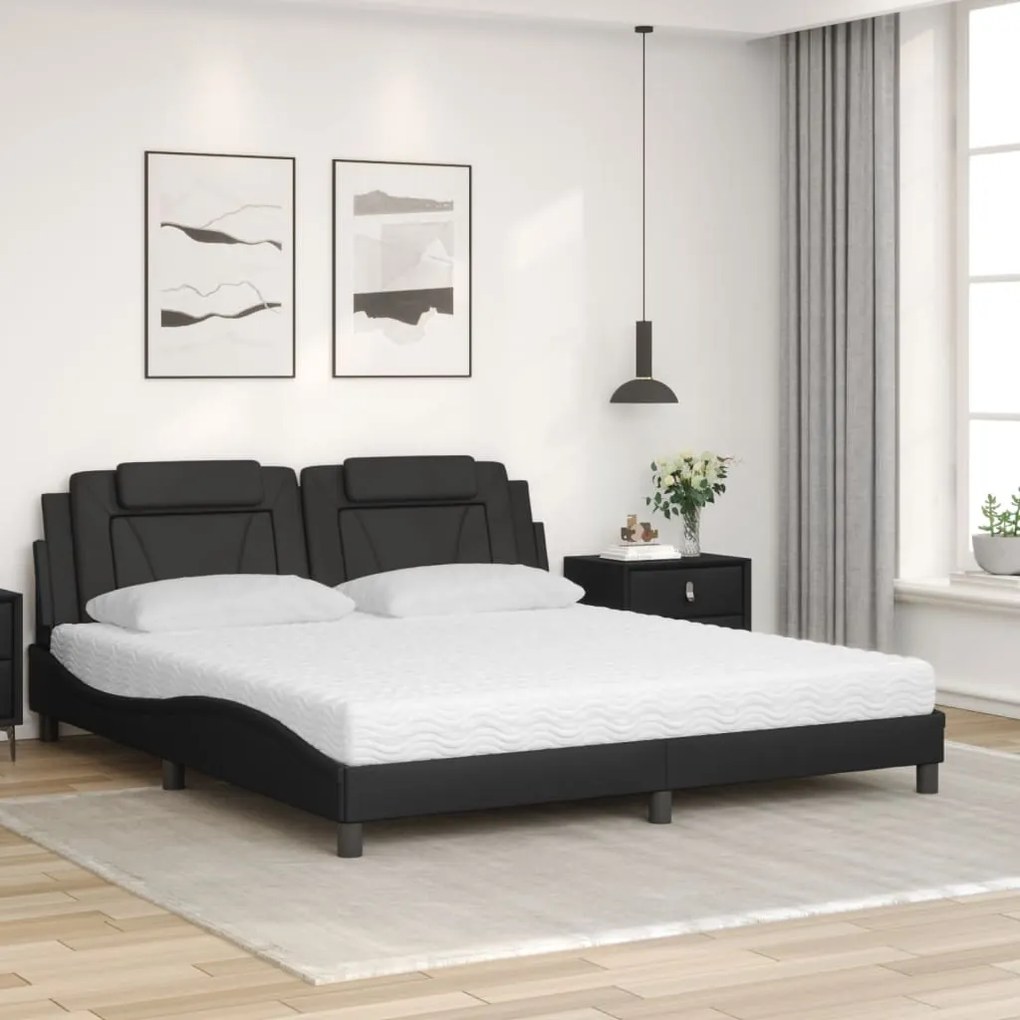 Cama com colchão 180x200 cm couro artificial preto