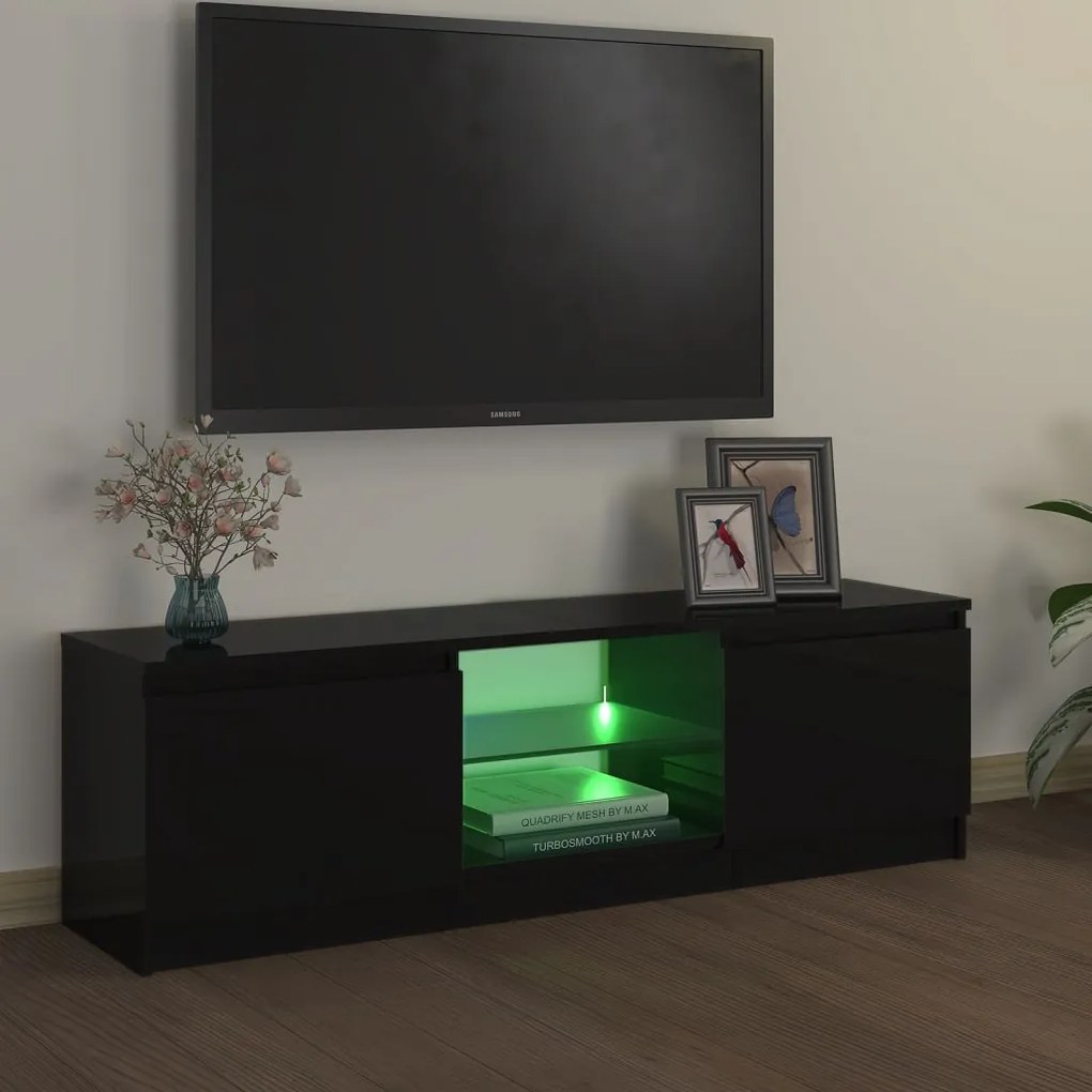 Móvel de TV com luzes LED 120x30x35,5 cm preto