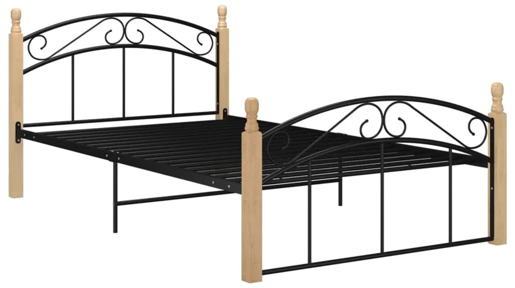 Estrutura de cama 120x200cm metal/madeira carvalho maciça preto