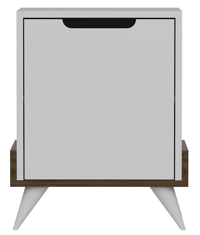 Mesa de Cabeceira Monzana – Branco e Nogueira – 48,6x60x35 cm