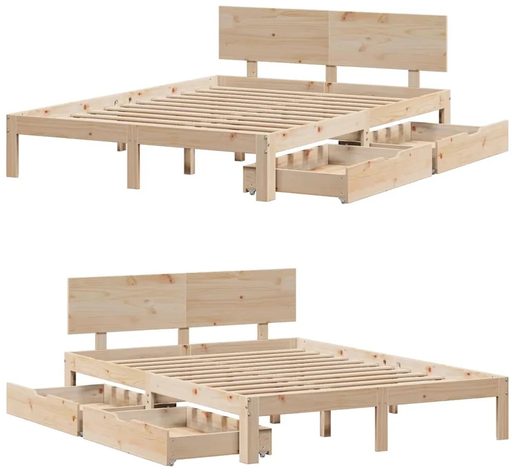 Estrutura de cama c/ gavetas 120x190 cm madeira de pinho maciça