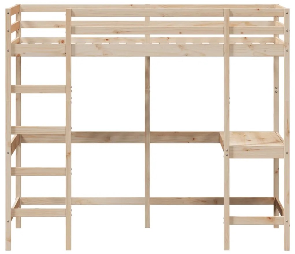 Cama alta com secretária 90x190 cm madeira de pinho maciça
