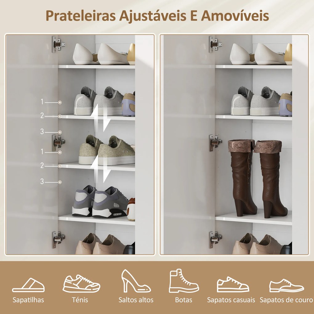 Sapateira para Entrada com Prateleiras Ajustáveis para 20 Pares de Sapatos 72x34,5x103 cm Branco Brilhante