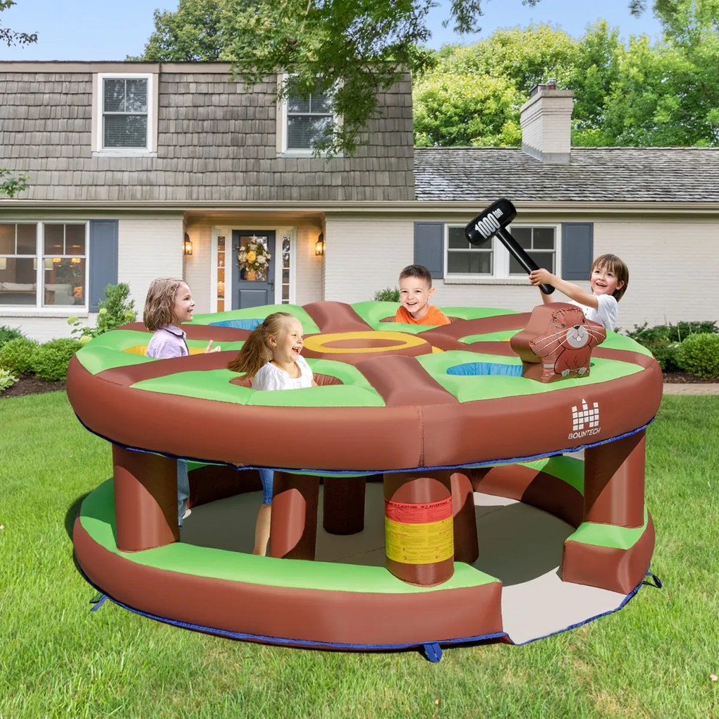 Jogo Infantil Insuflável Bater na Toupeira com Ventilador 480W para Pátio Parque 260 x 260 x 124 cm Verde e Castanho