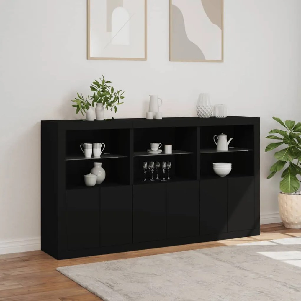 Aparador com luzes LED 181,5x37x100 cm preto