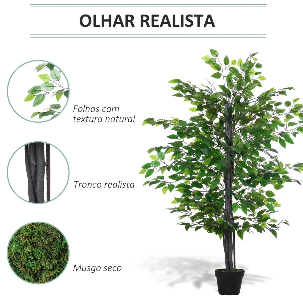 Ficus artificiais com 145 cm de altura 756 folhas com vaso para decoração interior e exterior verde