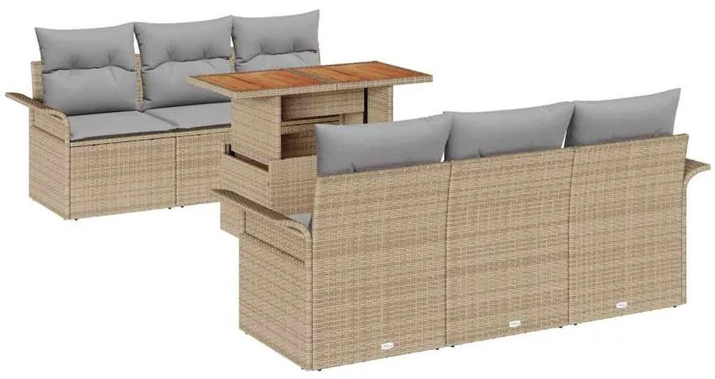 Set de Sofá para Jardim com 7 Peças e Almofadas Bege