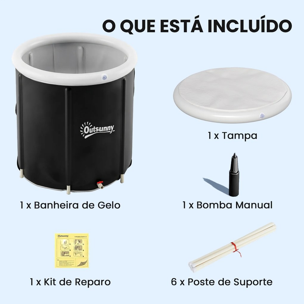 Banheira de Gelo 280L Insuflável Portátil para Recuperação de Atletas com Tampa e Bomba Ø78x71 cm