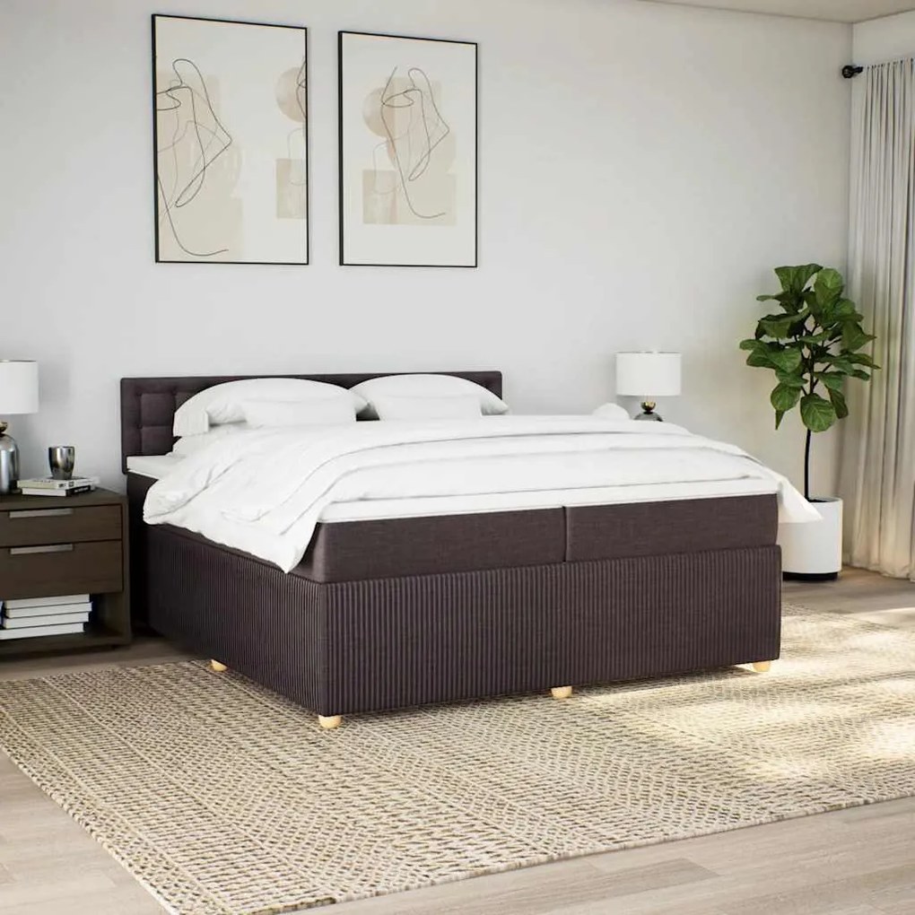 Cama com molas/colchão 200x200 cm tecido castanho-escuro