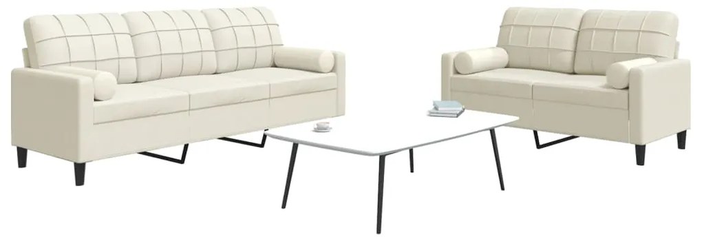 2 pcs conjunto de sofás com almofadões e rolos veludo creme
