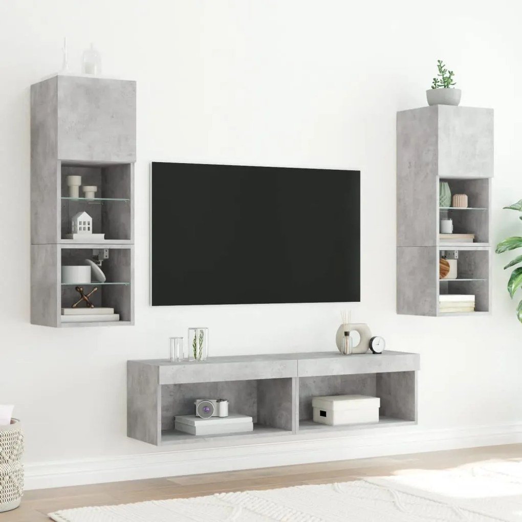 Móvel de TV com luzes LED 60x30x30 cm cinzento cimento
