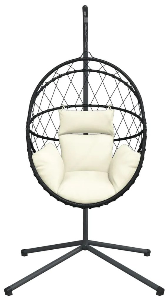 Cadeira em forma de ovo suspensa com suporte vime/aço bege
