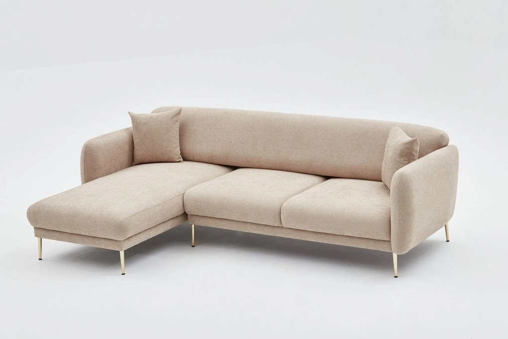 Sofá-Cama de Canto Simena – Bege Dourado – 266x133 cm