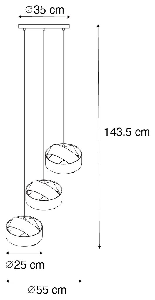 Candeeiro de suspensão moderno preto 3 luzes - Cloth