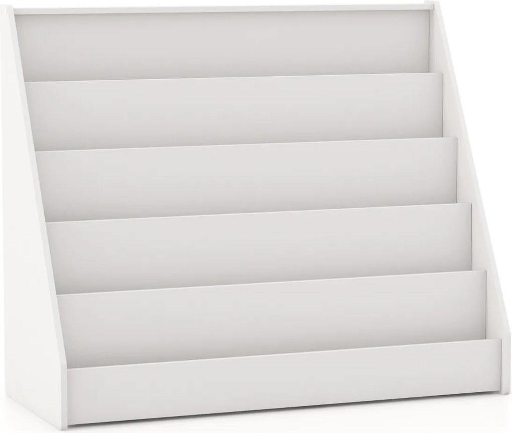 Estante infantil 91 x 38 x 76,5 cm de 5 níveis com pequeno porta-revistas para quarto infantil, sala de estar ou creche Branca