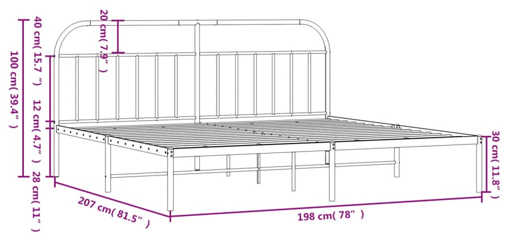 Estrutura de cama com cabeceira 193x203 cm metal branco