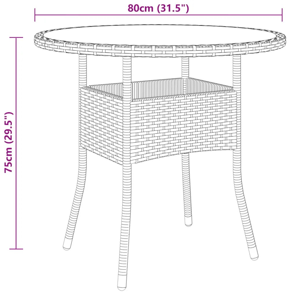 3 pcs conjunto de jantar para jardim vime PE castanho