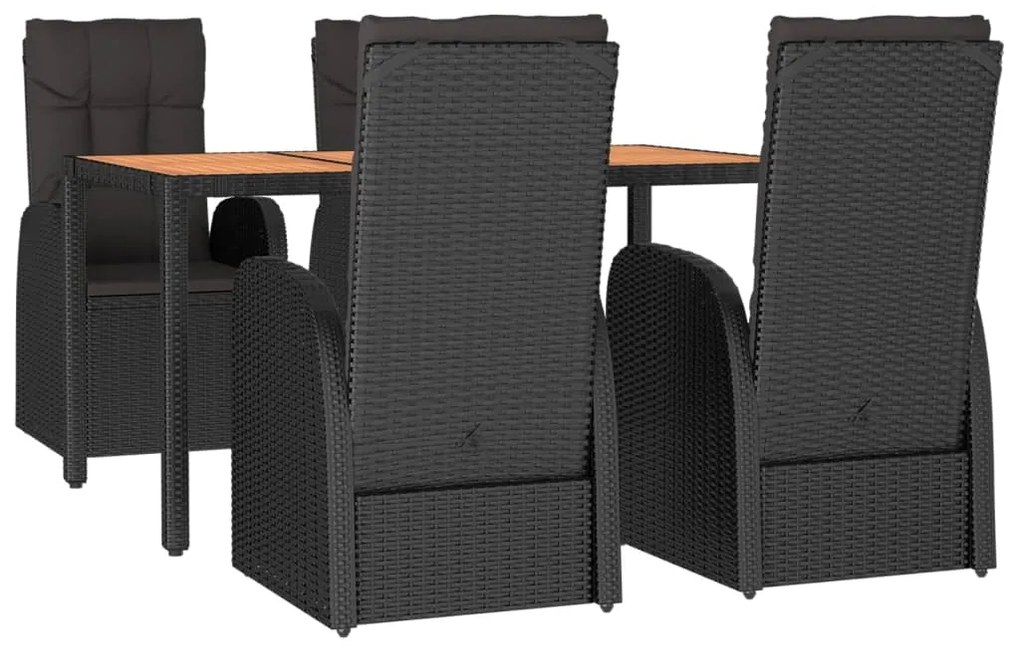 5 pcs conjunto de jantar p/ jardim c/ almofadões vime PE preto
