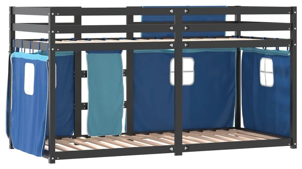 Beliche com cortinas 90x190 cm madeira de pinho maciça azul