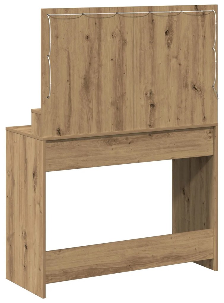 Mesa de Maquilhagem com Luzes LED em Carvalho Artesanal, 100x41x135 cm