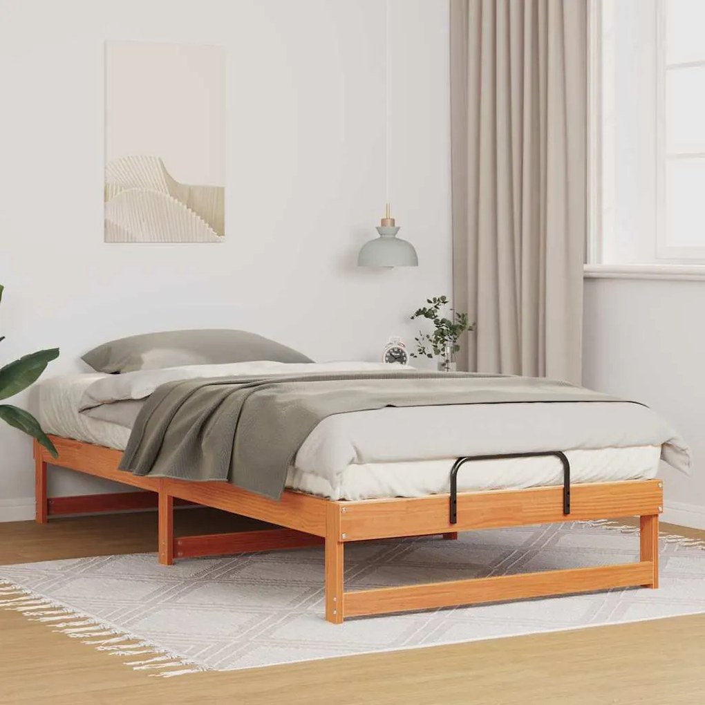 vidaXL Estrutura de Cama com Alças Castanho Madeira de pinho maciça