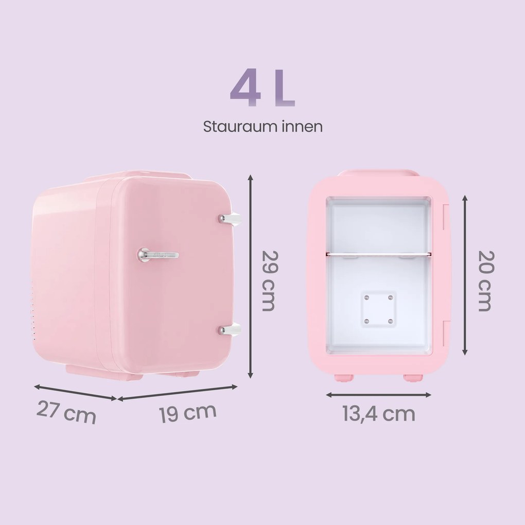 Mini-frigorífico portátil com função de refrigeração e aquecimento, 12 V/230 V, 4 L, 28 x 20,5 x 29,5 cm, rosa