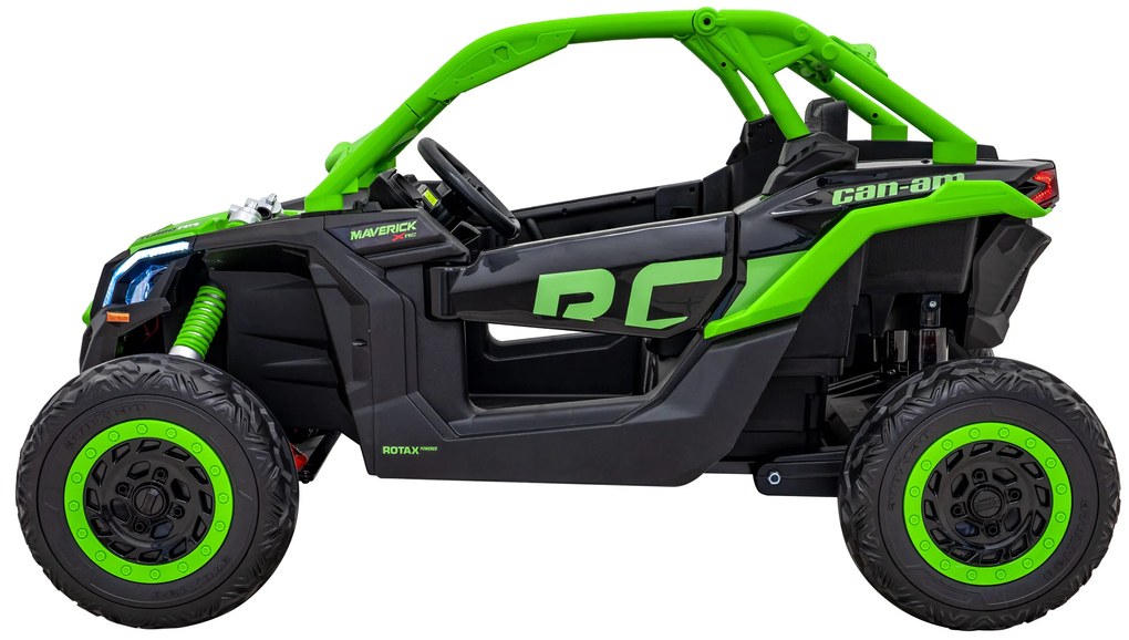 Carro elétrico para Crianças 24V 4x200W 2 Lugares, Buggy Can-Am Maverick Turbo RR Rodas de EVA, Assento de couro Verde