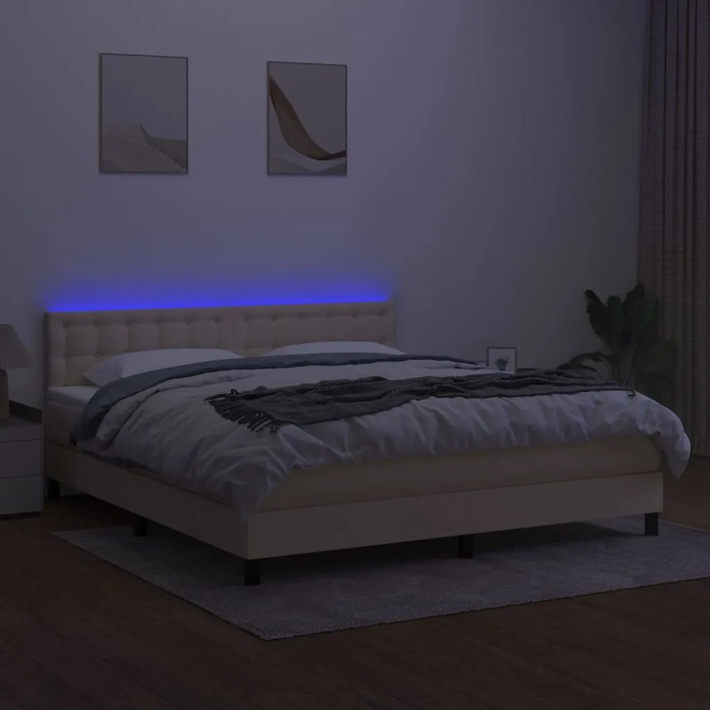 Cama box spring c/ colchão e LED 180x200 cm tecido cor creme