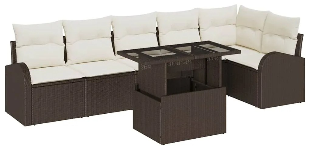 Conjunto de Sofá de Jardim vidaXL 7 Peças com Almofadas Ratan Poliéste