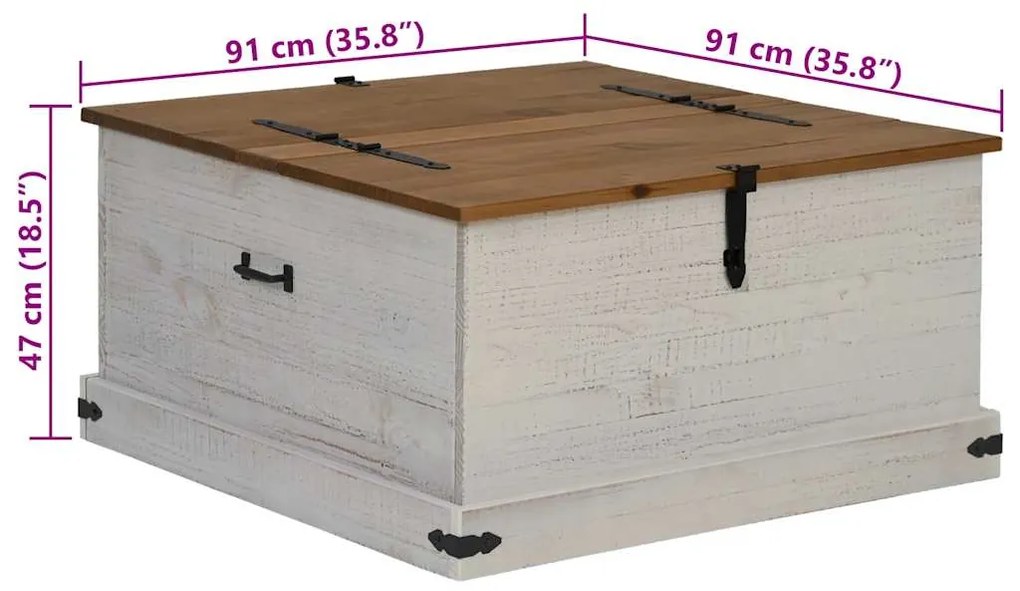 Caixa de arrumação HALDEN 91x91x47 cm pinho maciço branco