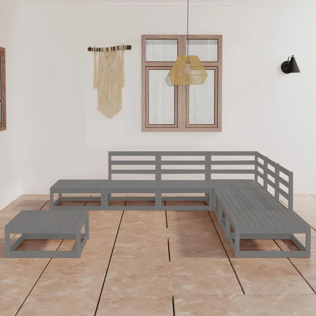 vidaXL 8 pcs conjunto lounge de jardim pinho maciço cinzento
