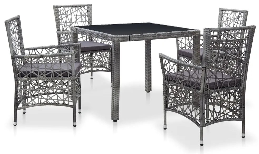 vidaXL 5 pcs conjunto de jantar para exterior vime PE cinzento
