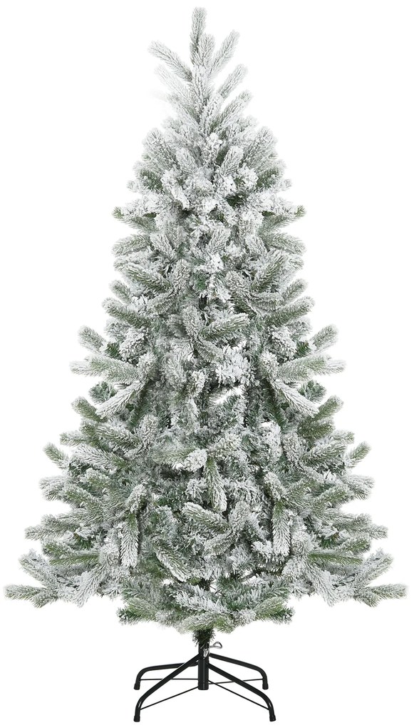 HOMCOM Árvore de Natal Nevada Artificial 150cm com 521 Ramos PVC e PE Base Dobrável e Suporte de Metal Decoração de Natal para Interiores Ø90x150cm Verde e Branco