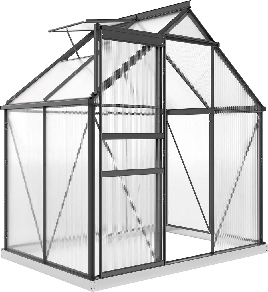 Outsunny Estufa em Policarbonato e Alumínio com Porta de Batente e Janela de Teto, 192.5x131x200 cm, Cinza | Aosom Portugal