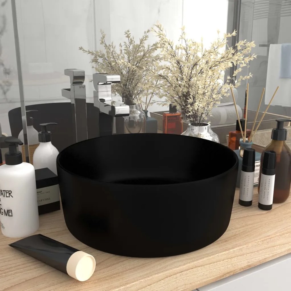 147019 vidaXL Lavatório luxuoso redondo 40x15 cm cerâmica preto mate