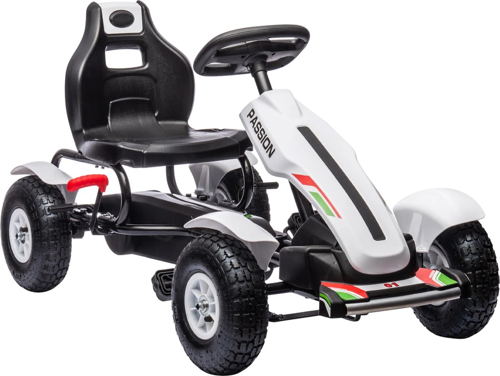 HOMCOM Kart a Pedais para Crianças com Assento Ajustável Pneus de Goma Travão de Mão para Crianças de 5-12 Anos 121x58x61 cm Branco | Aosom Portugal
