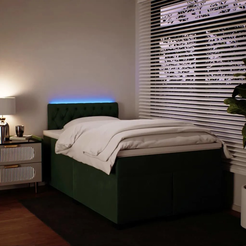 Cama boxspring com colchão 120x190 cm veludo verde-escuro