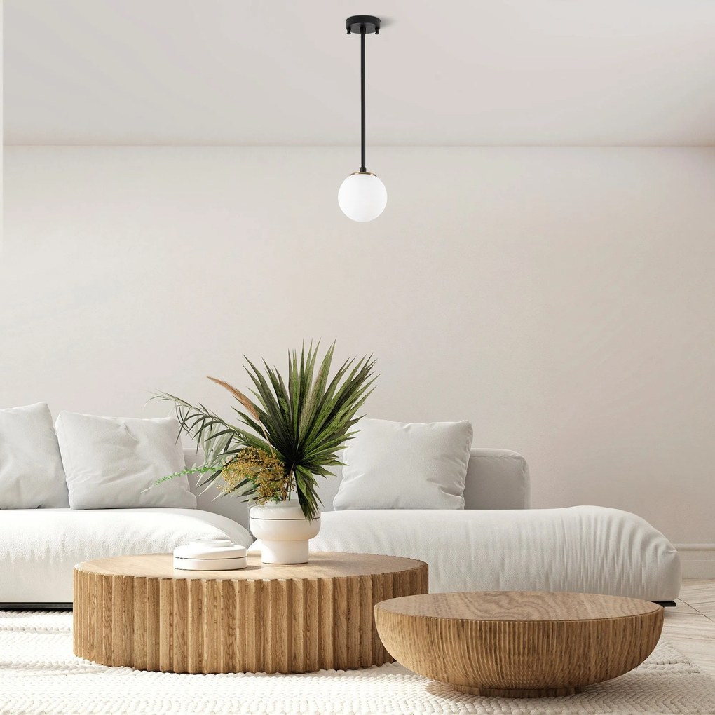 Candeeiro de Teto Akkas – Preto, Branco e Dourado – 15 x 15 x 61 cm