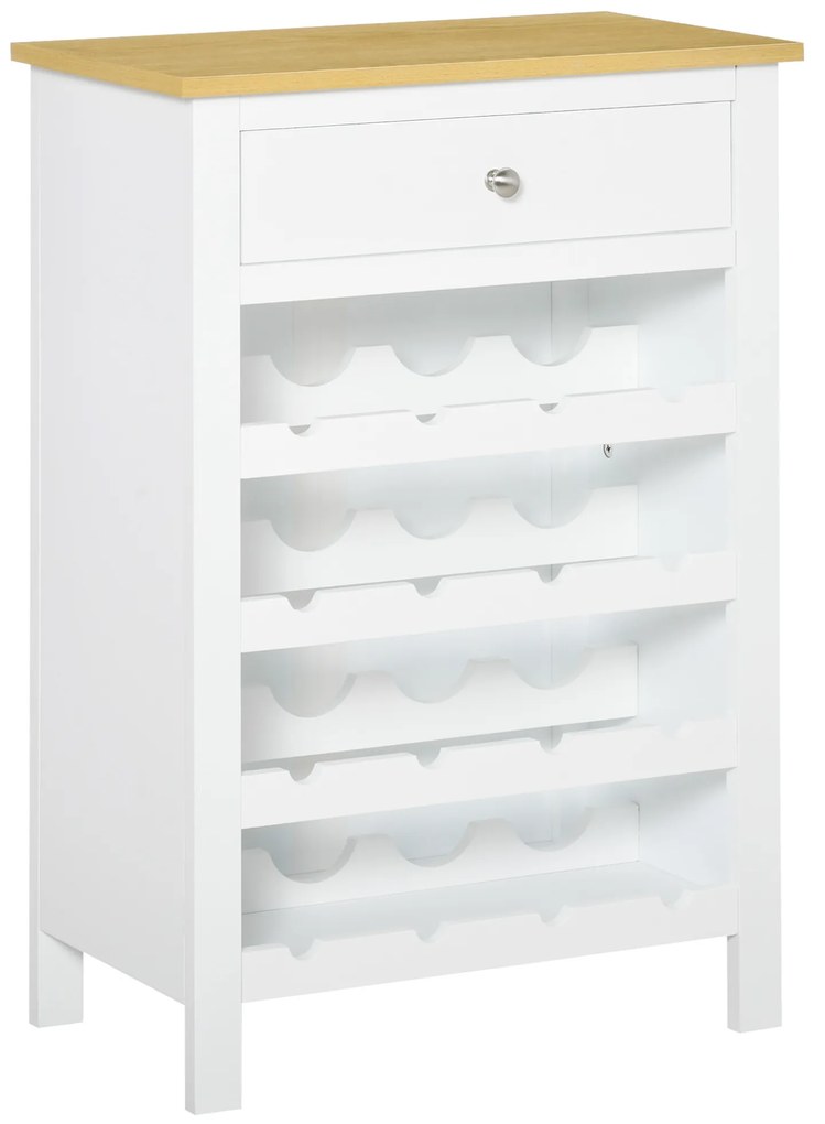 Aparador de Cozinha Moderno com 1 Gaveta e 4 Suportes para 16 Garrafas de Vinho Armário Auxiliar para Sala de Estar Anti-Tombo 55x30x80cm Branco
