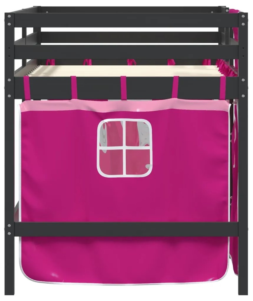 Cama alta p/ criança c/ cortinas 90x200 cm pinho maciço rosa