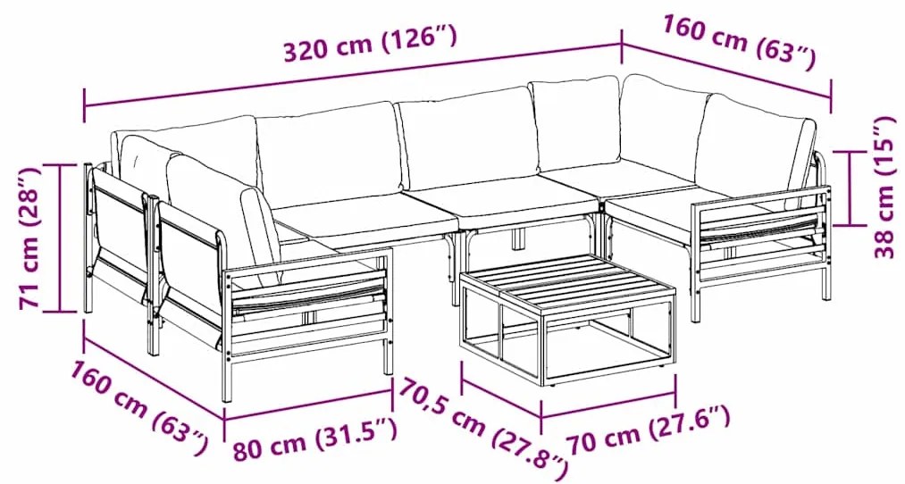 Conjunto de Sofá de Jardim 7 pcs Antracite Aço